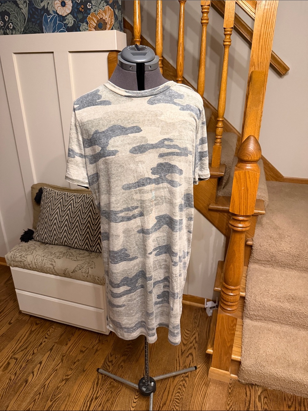 Lucky Brand Women's Short Sleeve Camo Tee in Gray and Cream